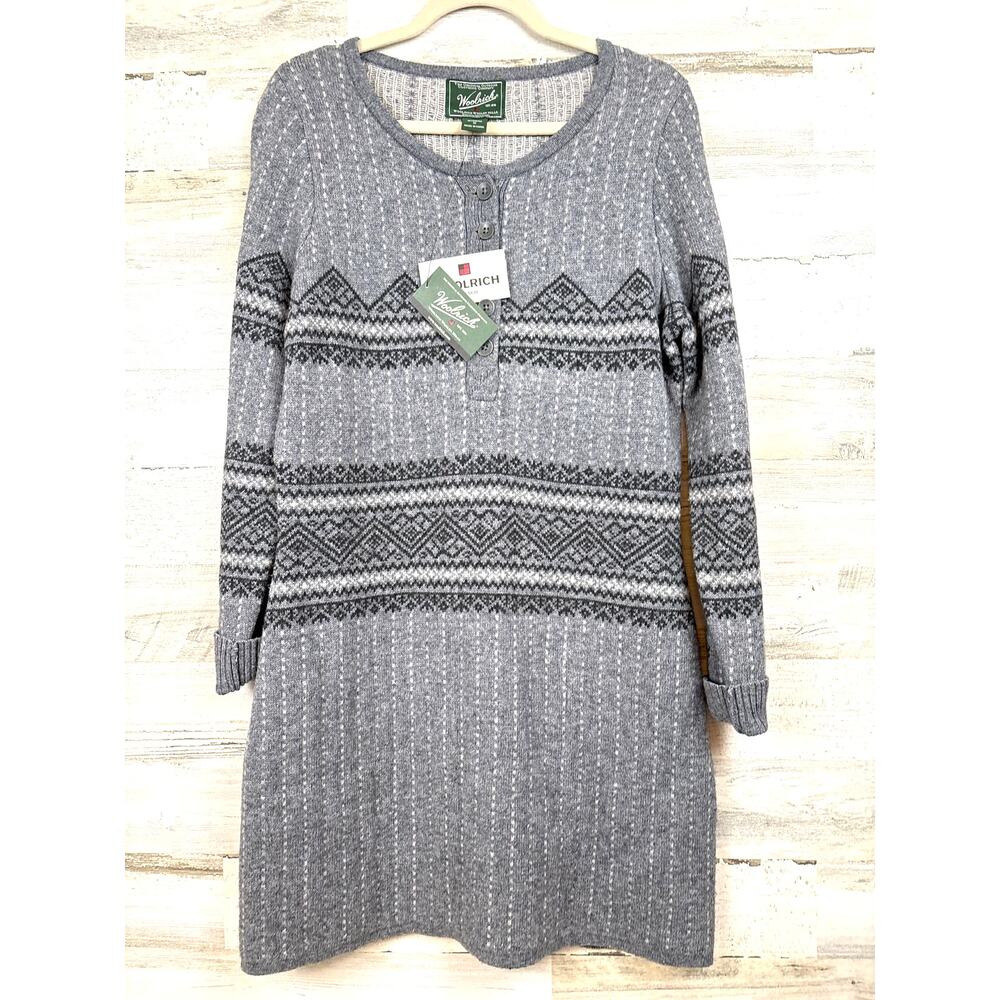 Woolrich Womens M Bellgrove Soft Gray Lambswool Merino Midi Sweater Dress NWT